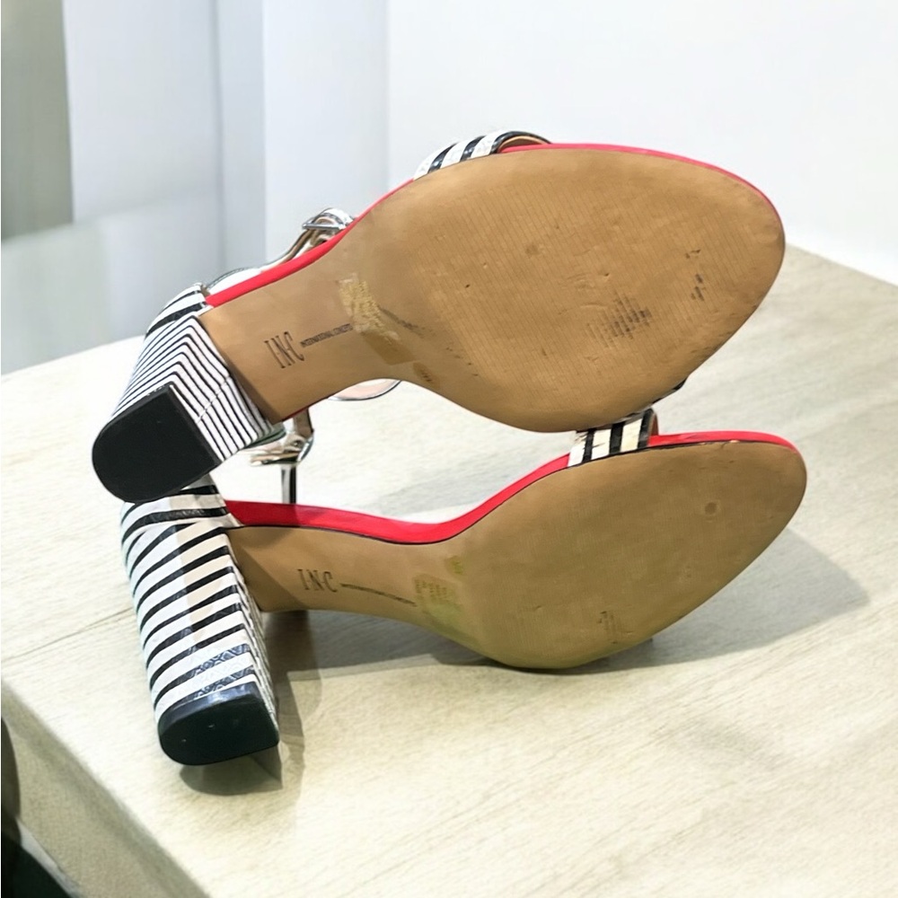 INC International Concept Striped Black/Red/White Heeled Sandals - Picture 4 of 7